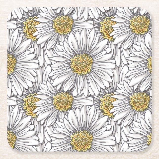 Daisies Square Paper Coaster (Front)