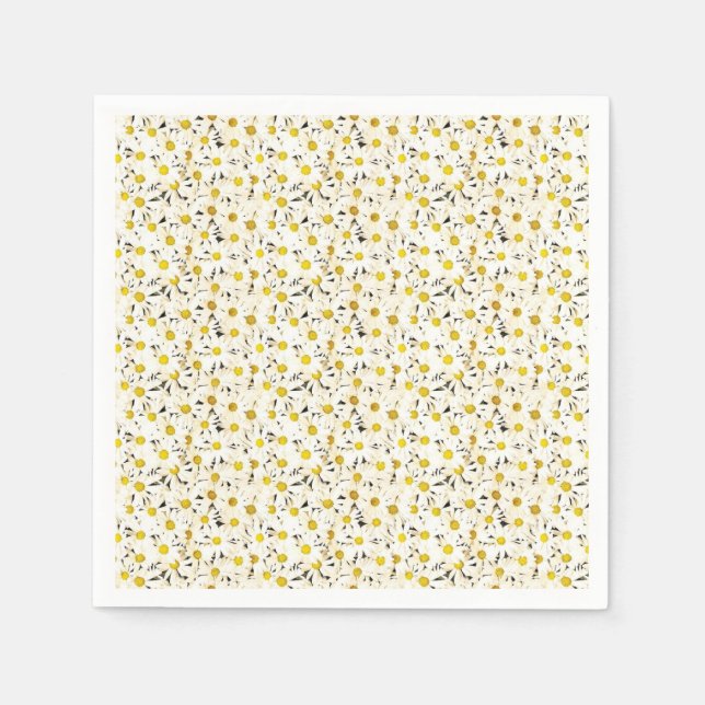 Daisies Template Modern Elegant Yellow White Napkins (Front)