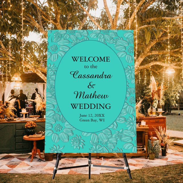 Daisies Turquoise Wedding Large 24x36 Welcome Sign (Turquoise daisy large wedding sign)
