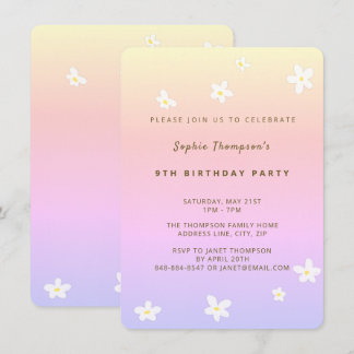 Daisies Watercolor Rainbow Girl Birthday Party Invitation