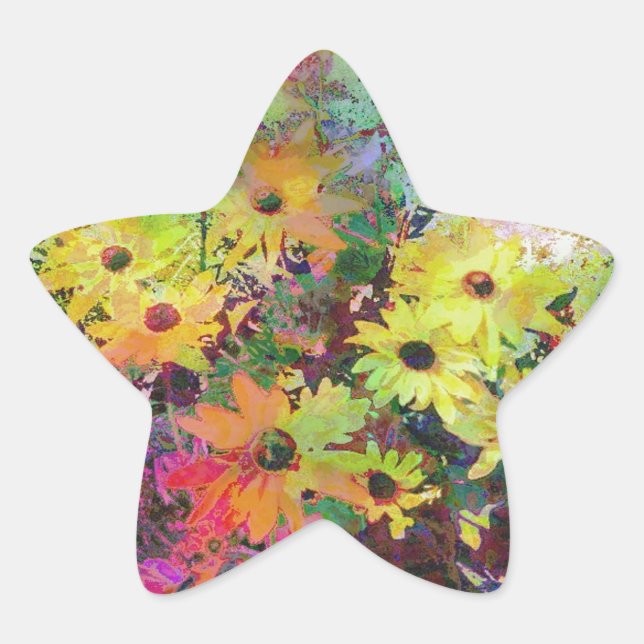 Daisies Watercolor Scene Star Sticker (Front)