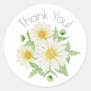 Daisies White Floral Theme Thank You Classic Round Sticker