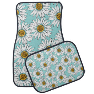 Daisies White Flowers on Blue vintage Seamless Pat Car Floor Mat