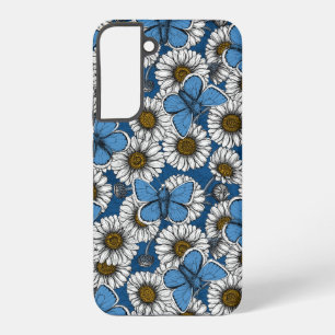 Daisies, white wild flowers and blue butterflies samsung galaxy s22+ case