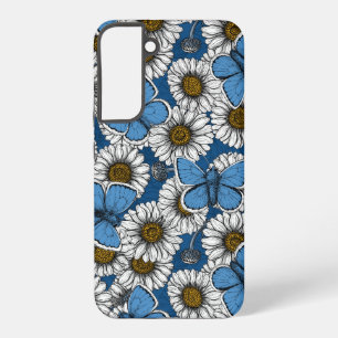 Daisies, white wild flowers and blue butterflies samsung galaxy s22+ case