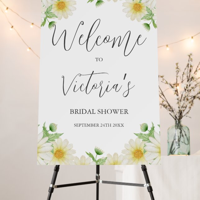 Daisies White Yellow Floral Bridal Shower Foam Board (In Situ (Stand))