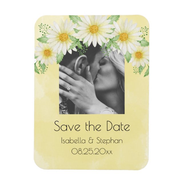 Daisies White Yellow Floral Photo Save the Date Magnet (Vertical)
