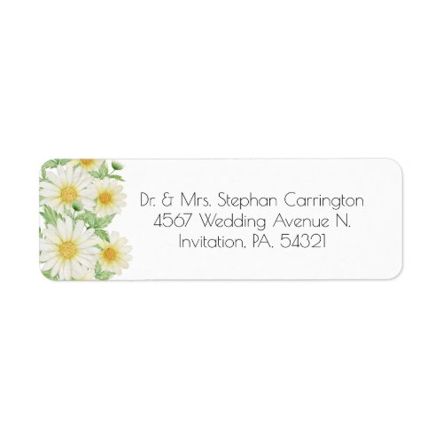 Daisies White Yellow Floral Typography Address Lab Label