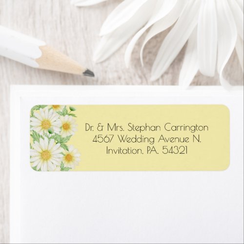 Daisies White Yellow Floral Typography Address Label