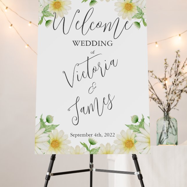 Daisies White Yellow Floral Wedding Reception Foam Board (In Situ (Stand))