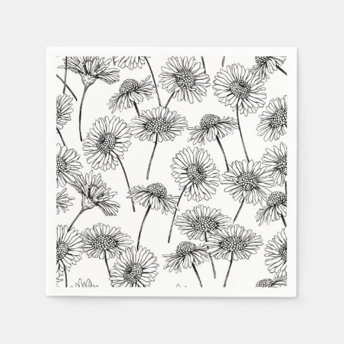 Daisies wild flowers in black and white napkins