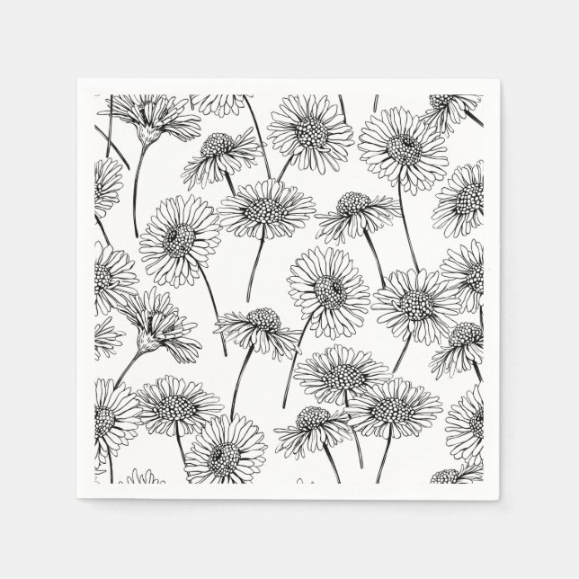 Daisies, wild flowers in black and white napkins (Front)