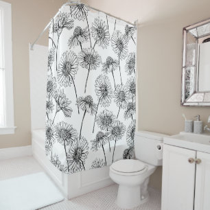 Daisies, wild flowers in black and white shower curtain