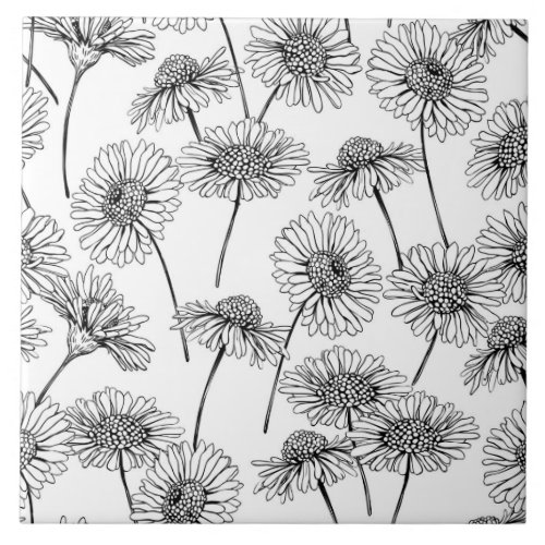 Daisies wild flowers in black and white tile