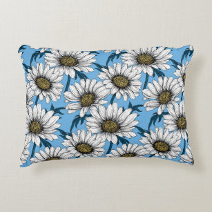 Daisies, wild flowers on blue accent pillow