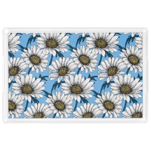 Daisies wild flowers on blue acrylic tray