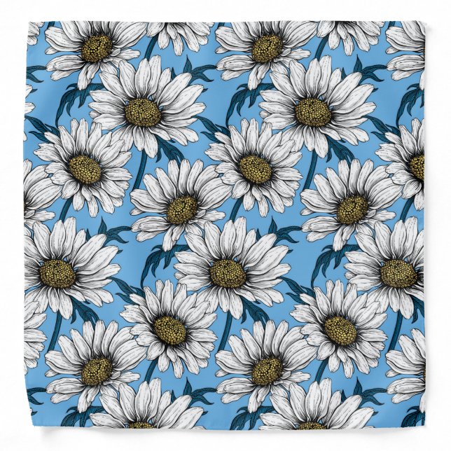 Daisies, wild flowers on blue bandana (Front)