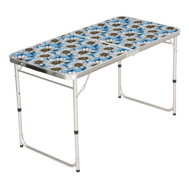 Daisies, wild flowers on blue beer pong table (Angled)