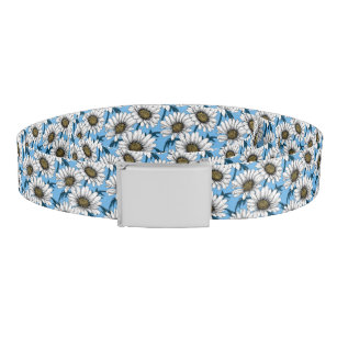 Daisies, wild flowers on blue belt buckle