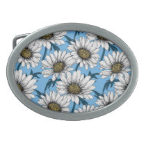 Daisies, wild flowers on blue belt buckle