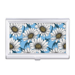Daisies, wild flowers on blue business card case