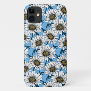 Daisies, wild flowers on blue iPhone 11 case