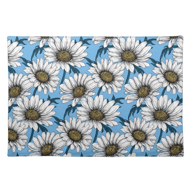 Daisies, wild flowers on blue cloth placemat (Front)