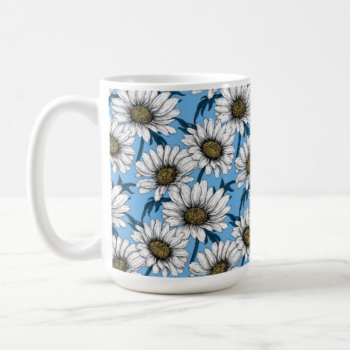 Daisies wild flowers on blue coffee mug