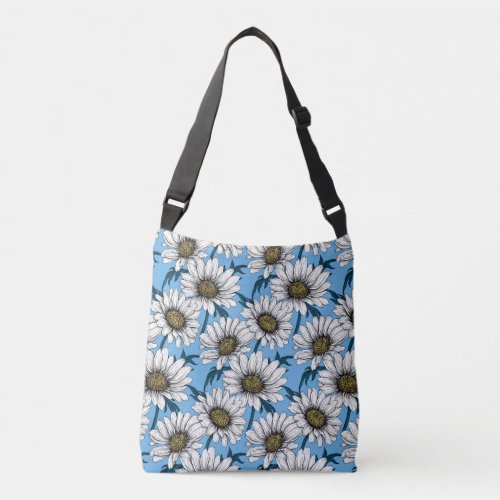 Daisies wild flowers on blue crossbody bag