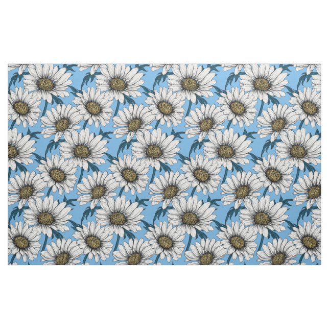 Daisies, wild flowers on blue fabric (Fat Quarter)