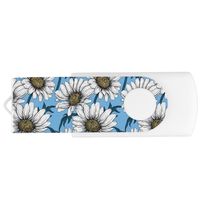 Daisies, wild flowers on blue gel flash drive (Back)