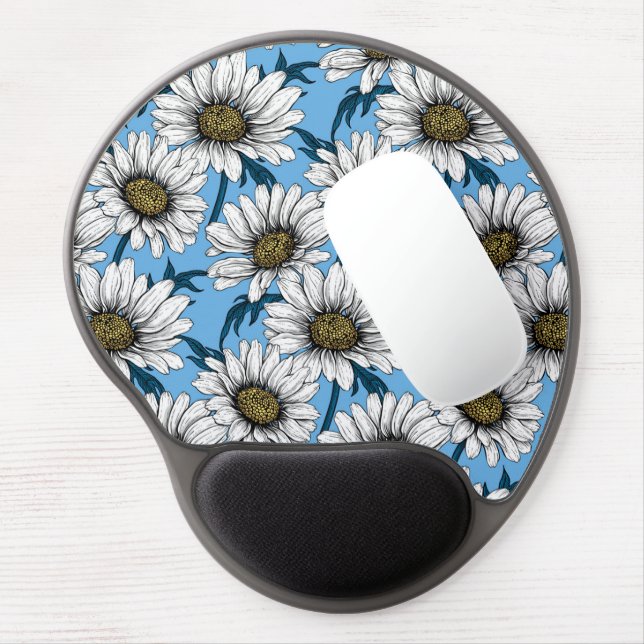 Daisies, wild flowers on blue gel mouse pad (Left Side)