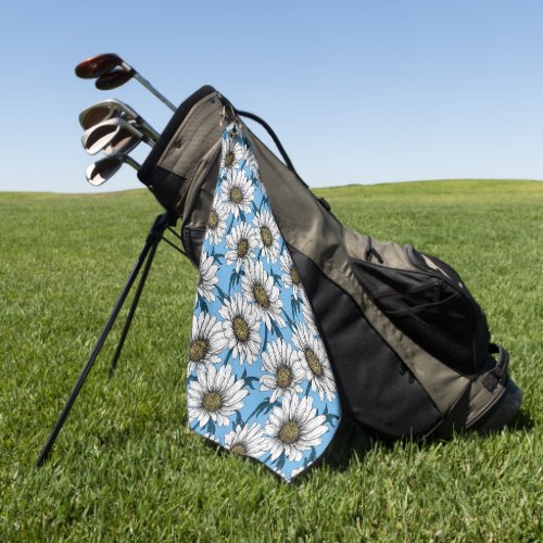 Daisies wild flowers on blue golf towel