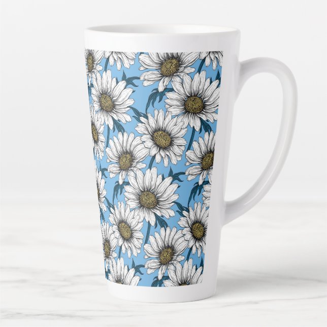 Daisies, wild flowers on blue latte mug (Right)