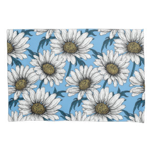 Daisies, wild flowers on blue pillow case