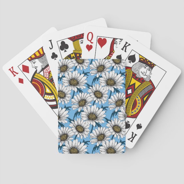 Daisies, wild flowers on blue poker cards (Back)