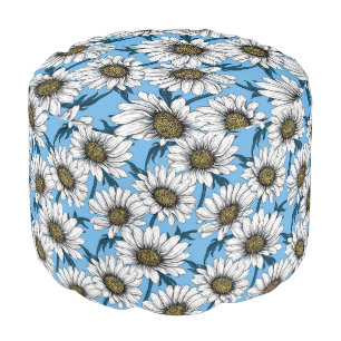 Daisies, wild flowers on blue pouf