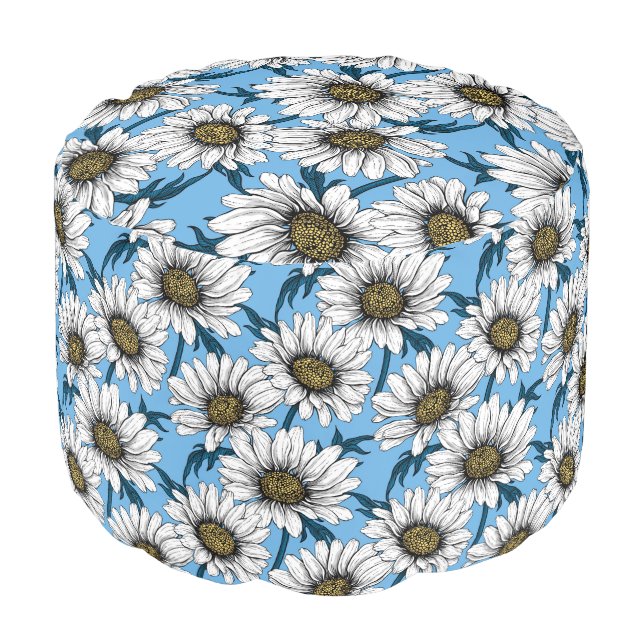 Daisies, wild flowers on blue pouf (Angled Front)