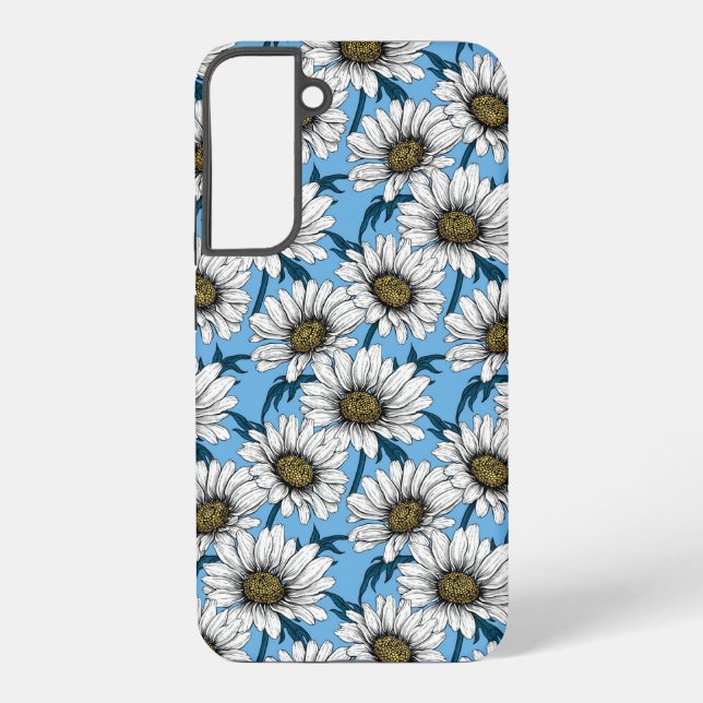 Daisies, wild flowers on blue samsung galaxy case (Back)