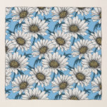 Daisies, wild flowers on blue scarf<br><div class="desc">Hand drawn vector pattern with white daisy flowers</div>
