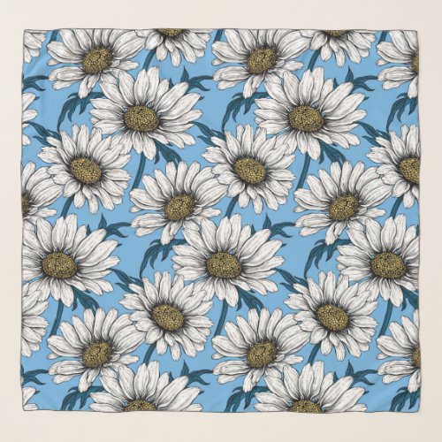 Daisies wild flowers on blue scarf