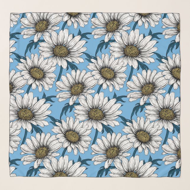 Daisies, wild flowers on blue scarf (Front)
