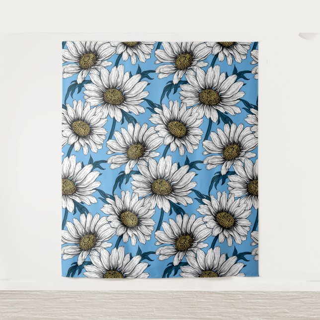 Daisies, wild flowers on blue tapestry (Front)