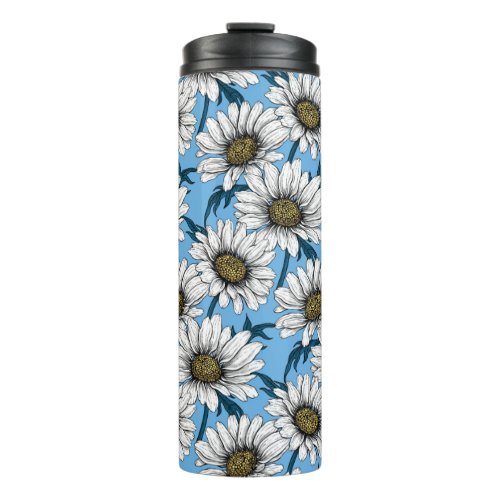 Daisies wild flowers on blue thermal tumbler