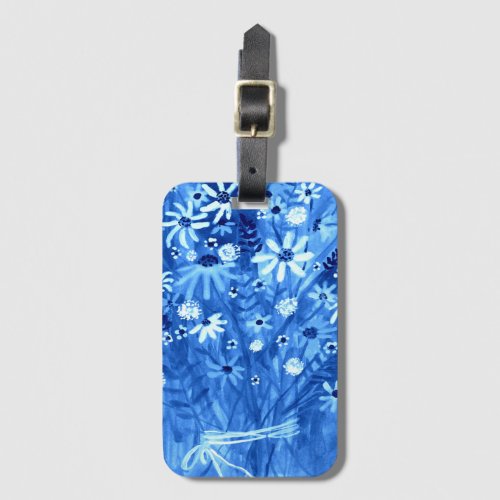 Daisies Wildflower Bouquet Watercolor Blue Luggage Tag
