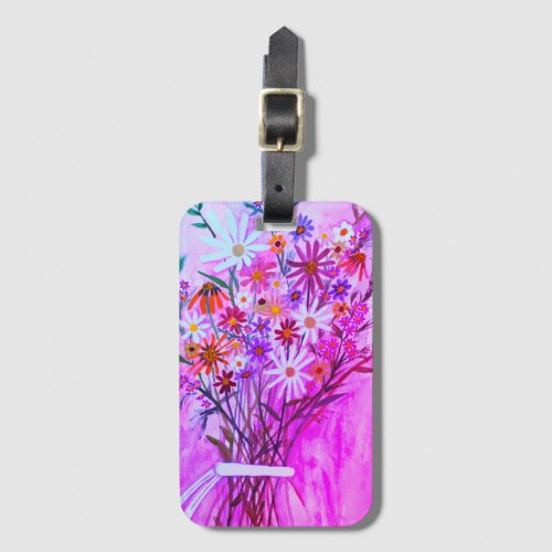 Daisies Wildflower Bouquet Watercolor Pink Luggage Tag