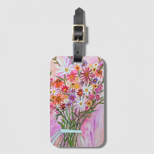 Daisies Wildflower Bouquet Watercolor Pink Luggage Tag