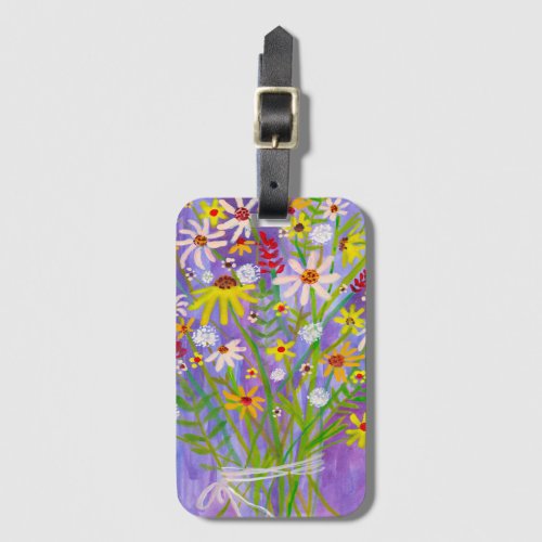 Daisies Wildflower Bouquet Watercolor Purple Luggage Tag
