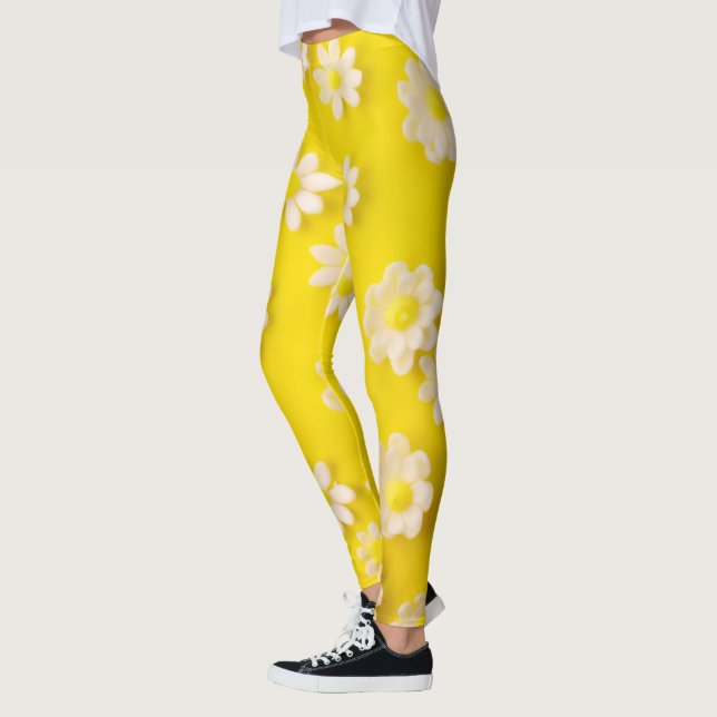 Daisies with a yellow background        leggings (Left)