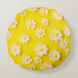 Daisies with a yellow background  round pillow